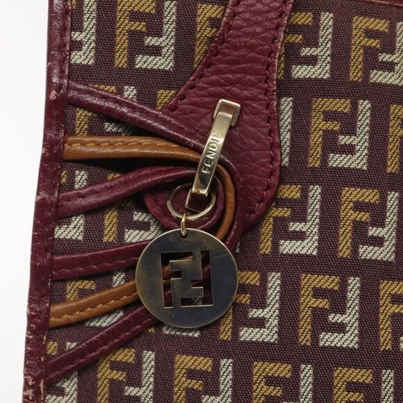 FENDI Zucchino Canvas Hand Bag Wine Red Gold Auth 120902 - Picture 10 of 16